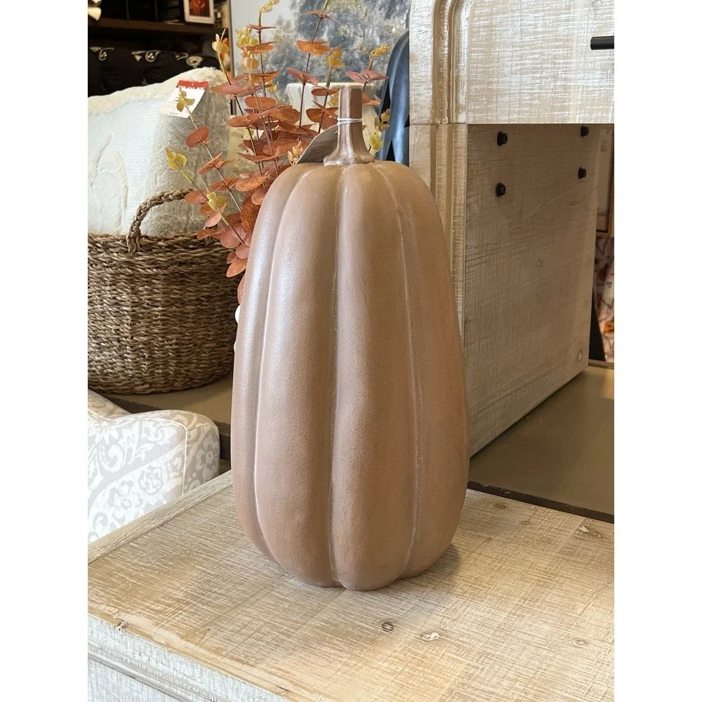 Terracotta LED Jack O Lantern Statue New 14 in